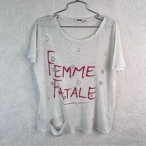 CHRLDR White Femme Fatale Distressed Linen Tee Size Medium
